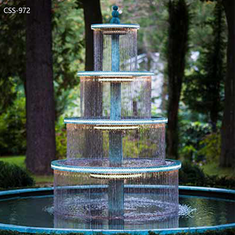 Patina Effect Stainless Steel Tier Water Feature Sculpture Garden Landscape
