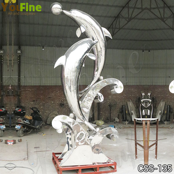 High Quality Mirror Stainless Steel Dolphin Sculpture for Sale CSS-135