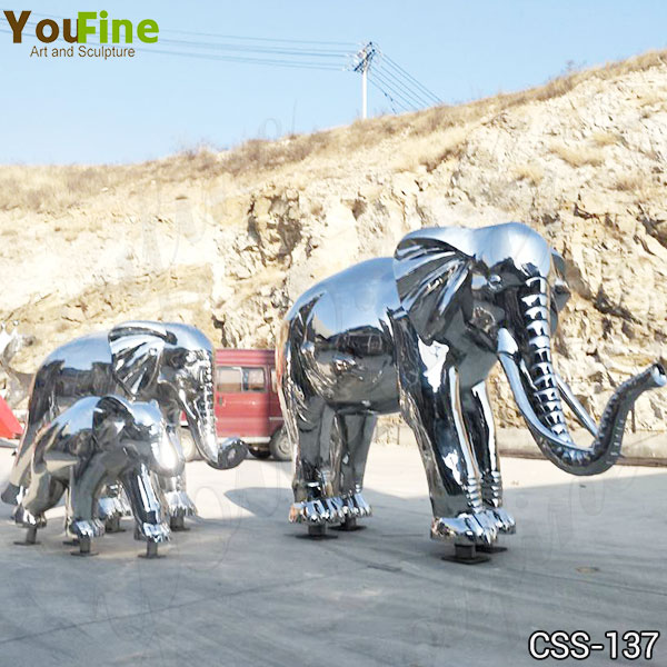 High Quality Stainless Steel Metal Elephant Family Sculpture for Sale CSS-137