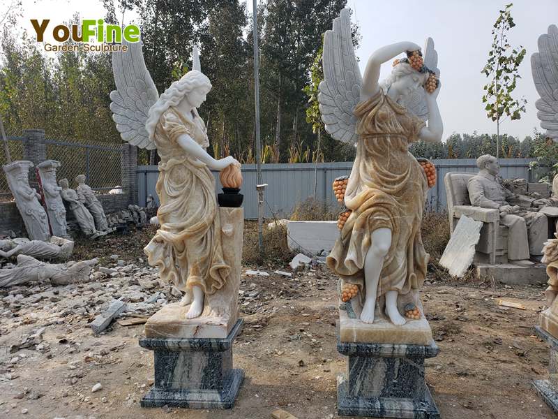 Stunning Hand-carving Technique—Marble Color Matching Four Seasons Angel Sculpture