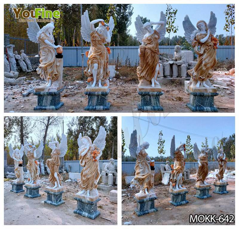 Stunning Hand-carving Technique—Marble Color Matching Four Seasons Angel Sculpture