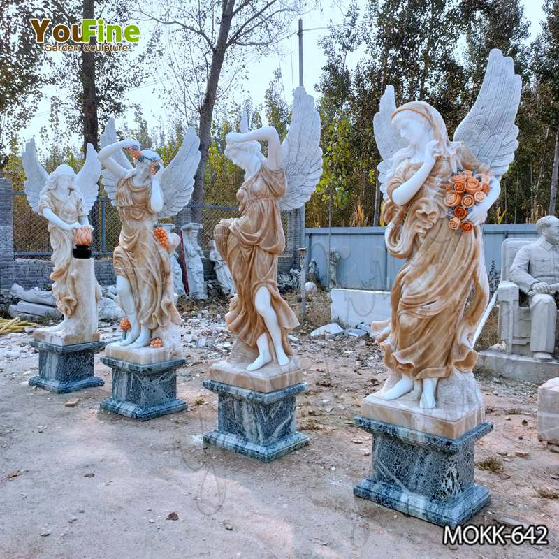Stunning Hand-carving Technique—Marble Color Matching Four Seasons Angel Sculpture