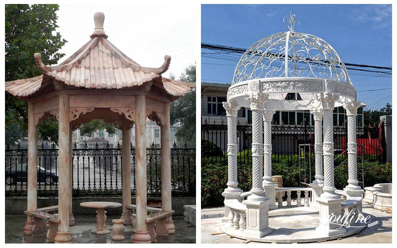 What is the structure and difference between marble Chinese gazebos and European gazebos