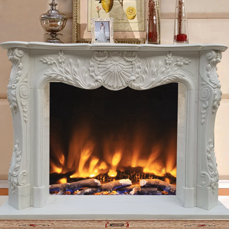 white marble fireplace mantel-YouFine Sculpture