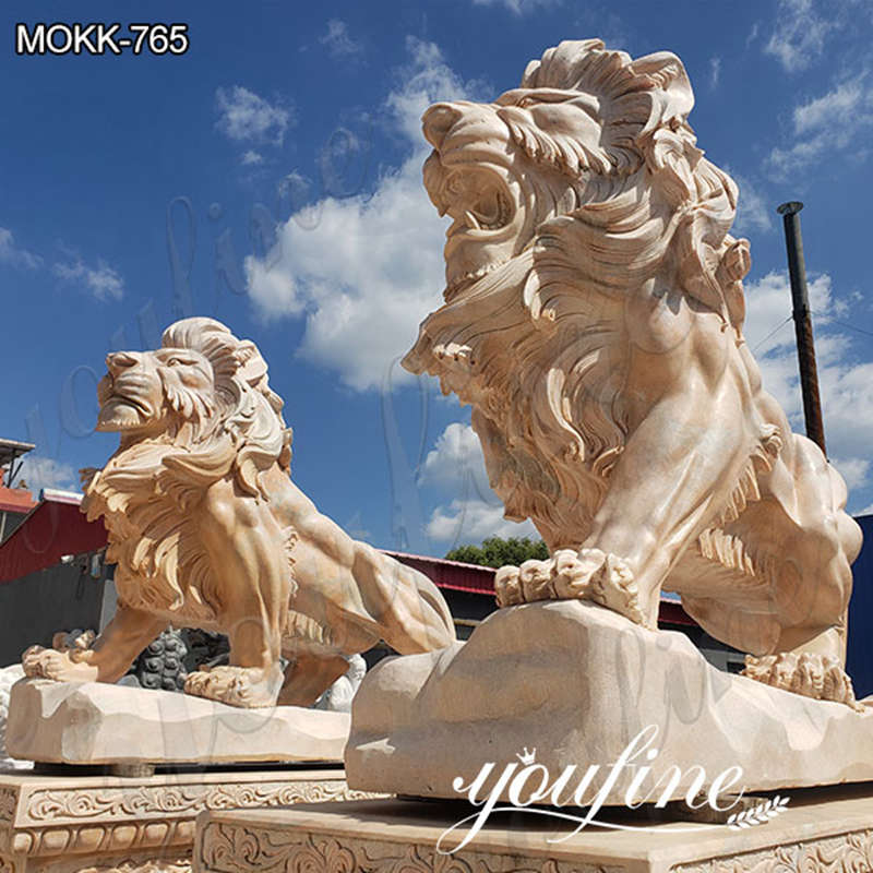 Antique Marble Outdoor Lion Statue Guardian Decor for Sale