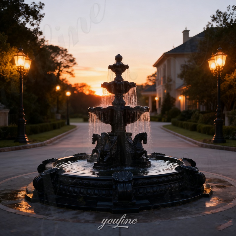 horse fountain in night