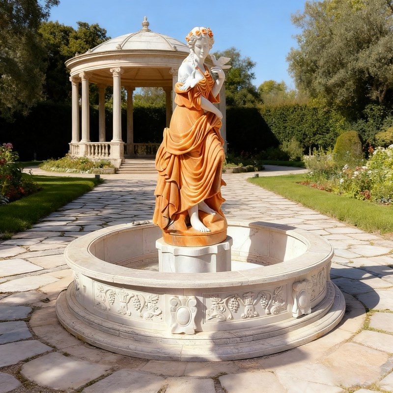 lady statue fountain with bird