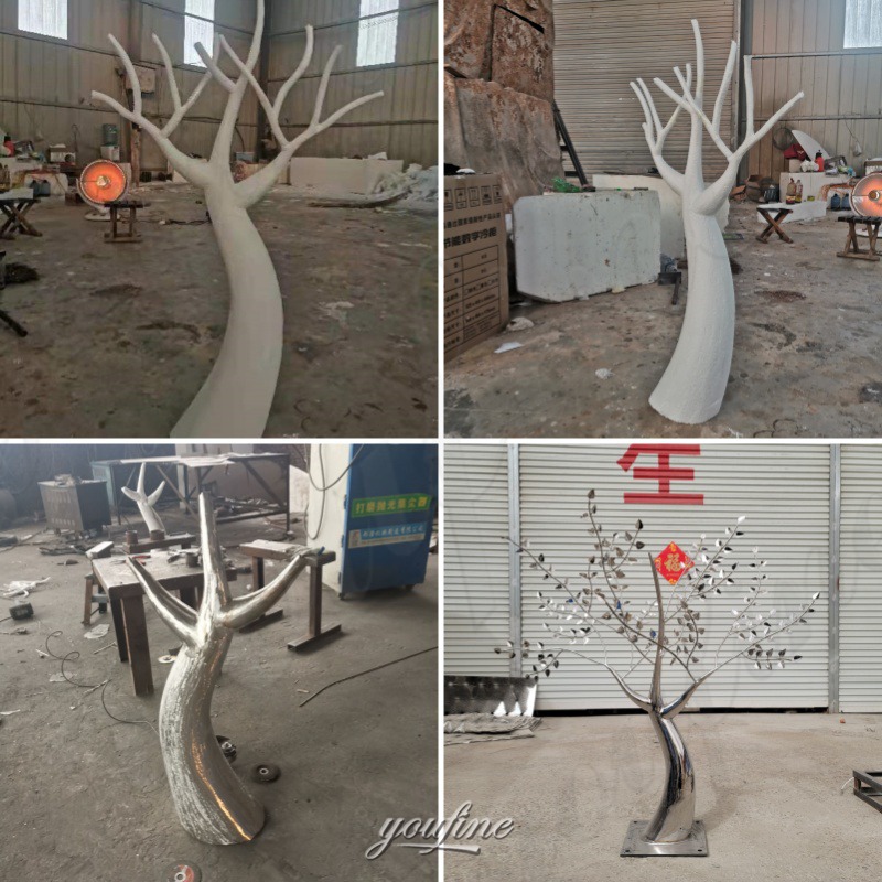 tree sculpture with leaf manufacture process