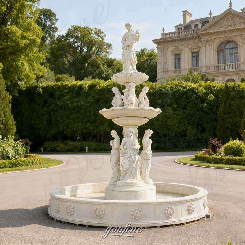 large white marble water fountain