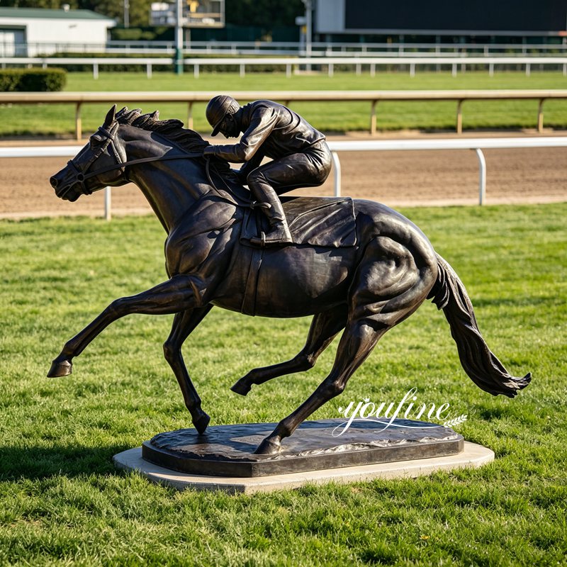 bronze horse and jockey sculpture