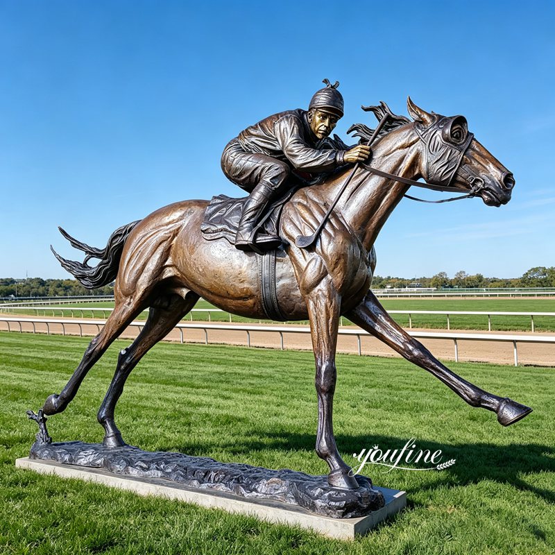 bronze horse and jockey statue
