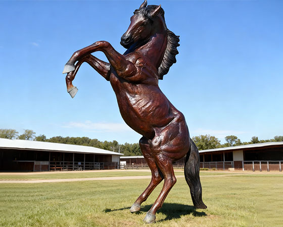 bronze rearing garden horse statue