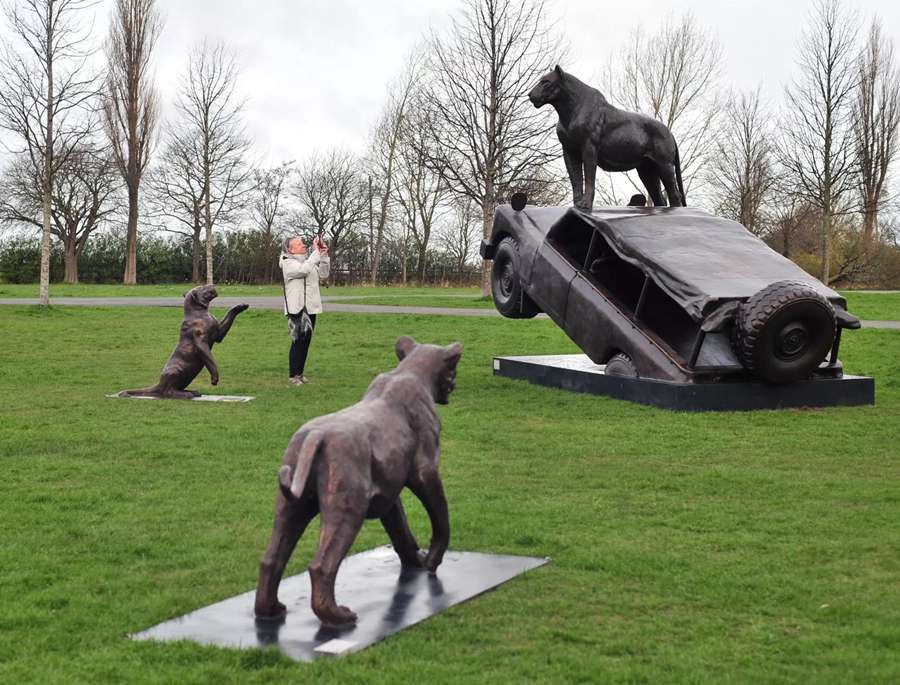 bronze group lions statue (3)