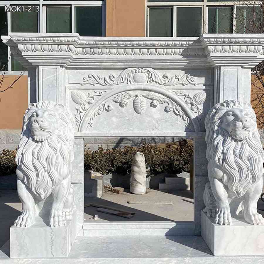 marble lion statue fireplace (2)
