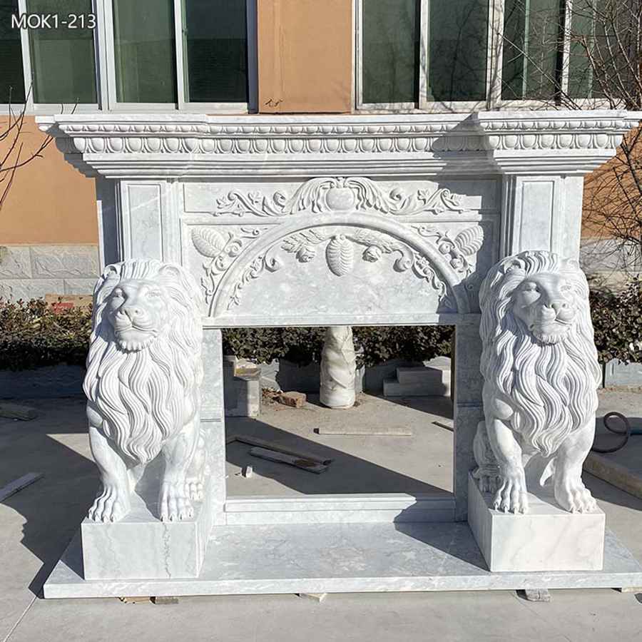 marble lion statue fireplace (3)