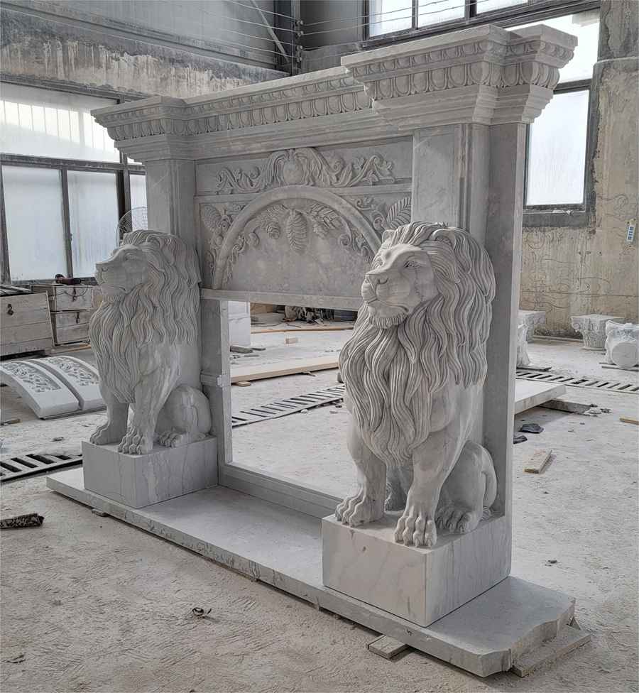marble lion statue fireplace (4)