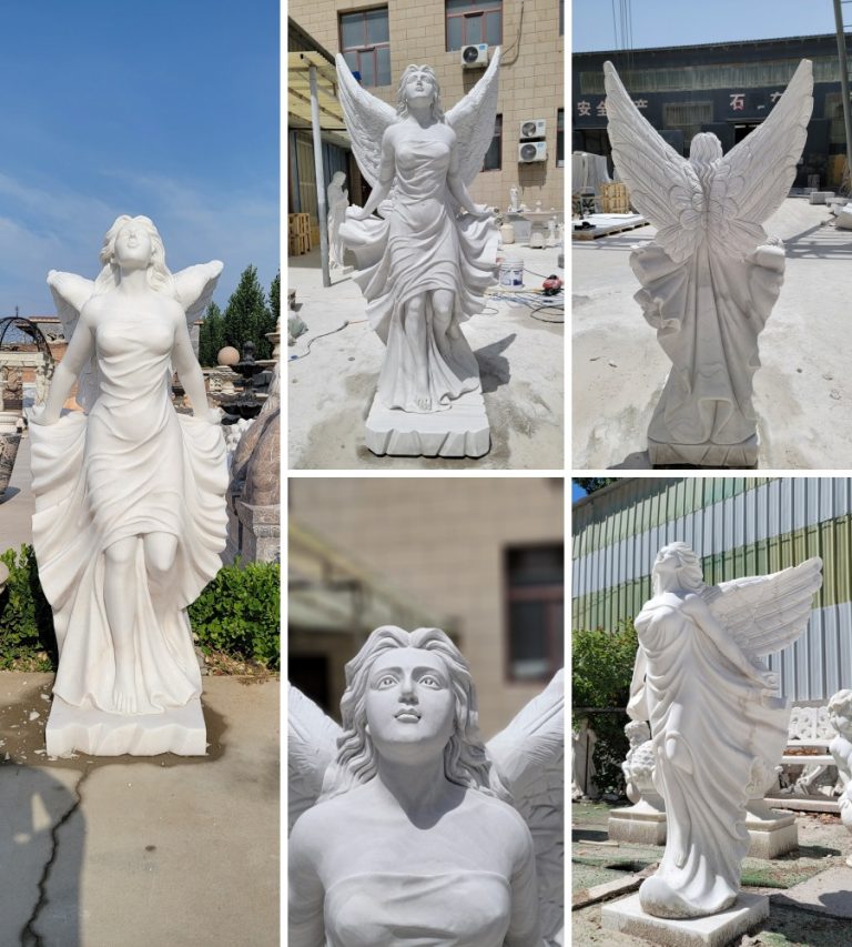 Life Size Marble Flying Angel Statue for Garden