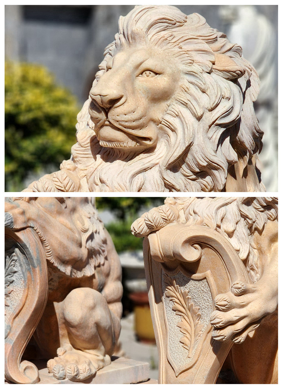 beige marble lion statue (2)