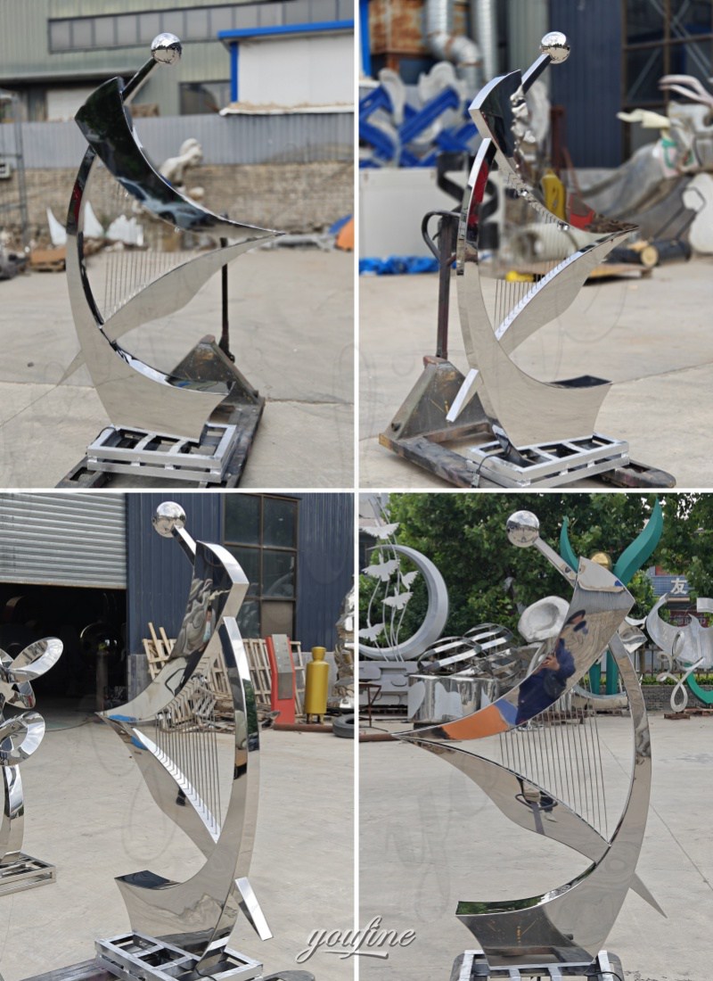 different angle of harp sculpture