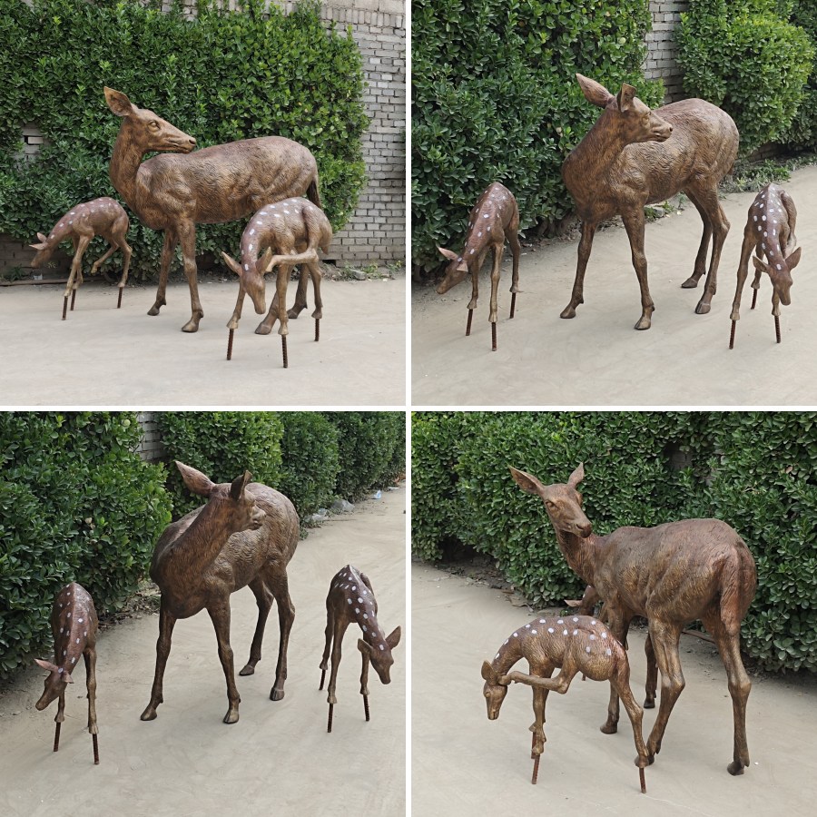 Bronze Doe and Fawn Statue (2)