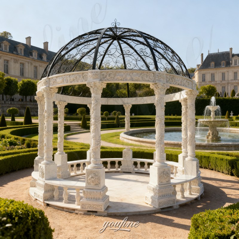 large marble garden round gazebo
