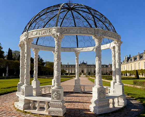 marble garden round white gazebo