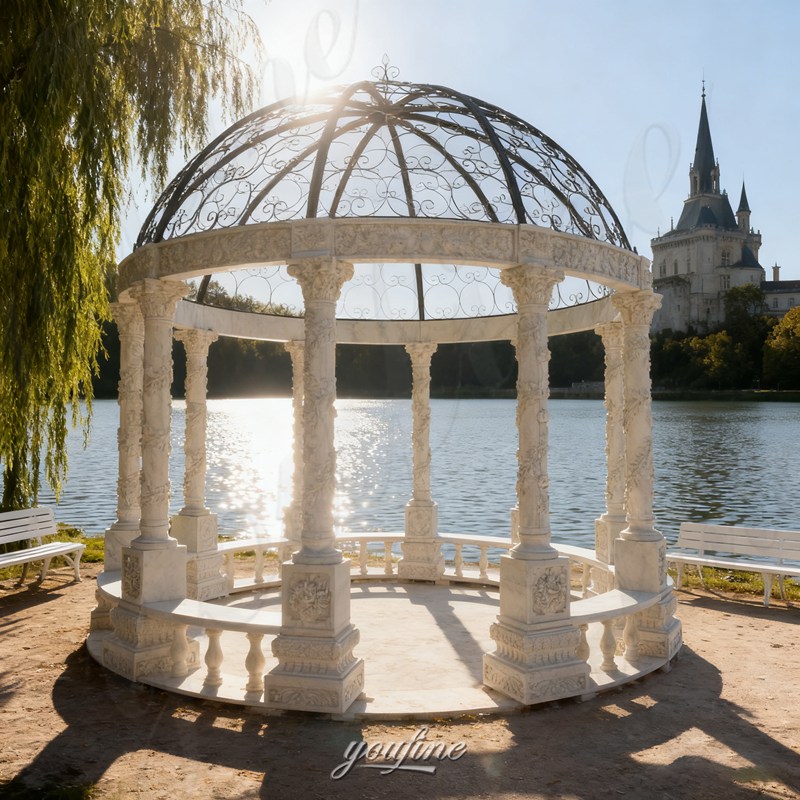 white marble garden round gazebo