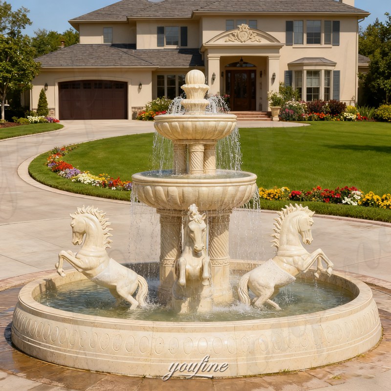 beige horse water fountain for garden