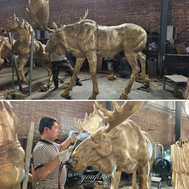 bronze moose statue welding and polishing