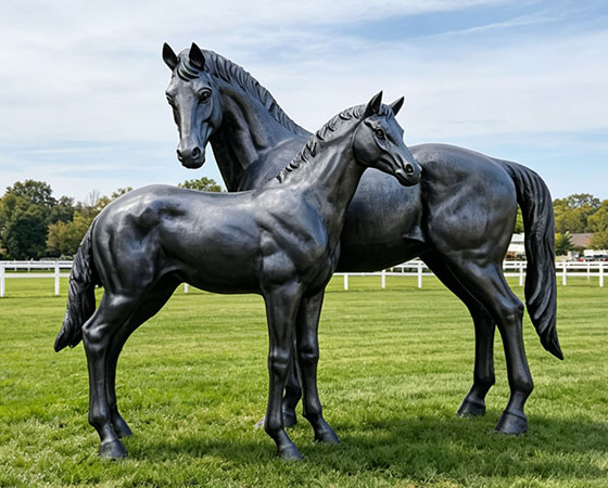 black mare and foal statue