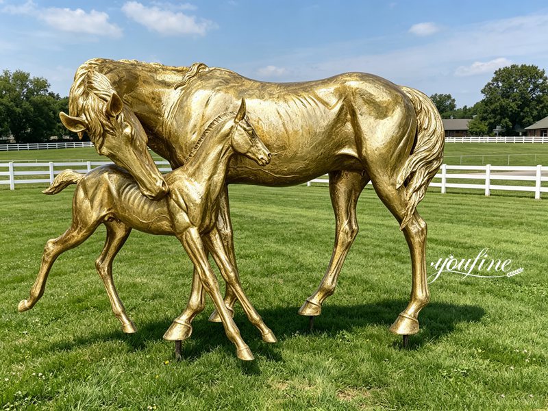 bronze yard mare and foal statue