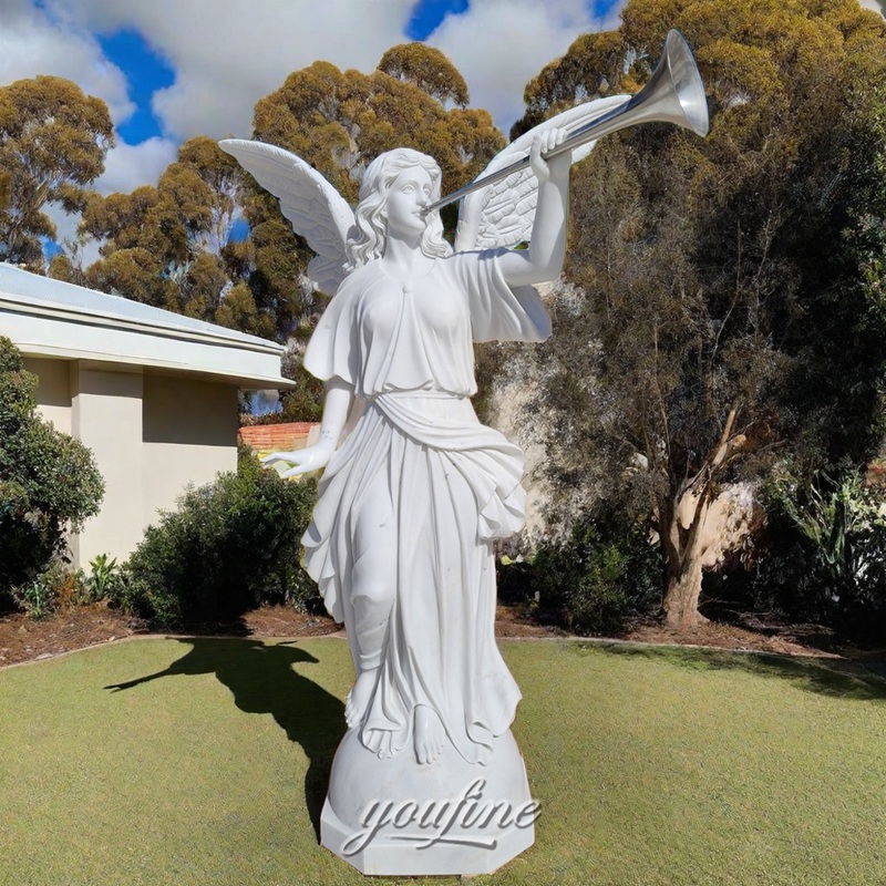 Marble Angel With Trumpet Statue for Garden
