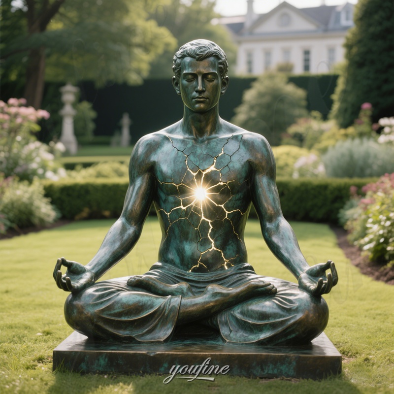 bronze cracked light man sculpture