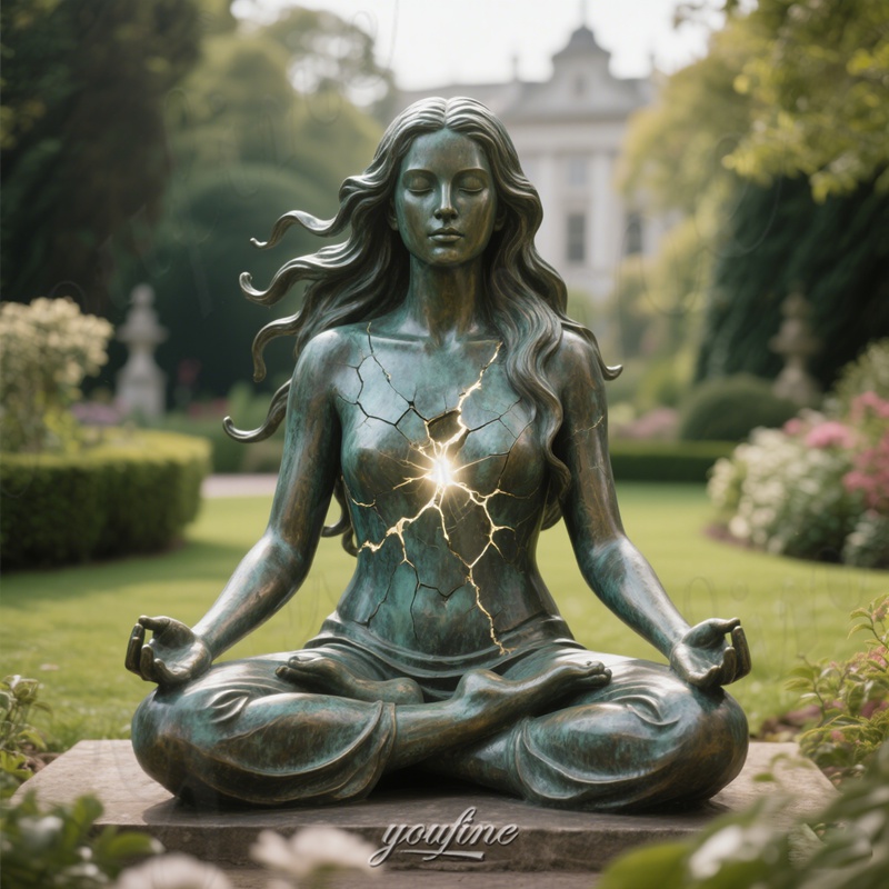 bronze cracked light woman sculpture