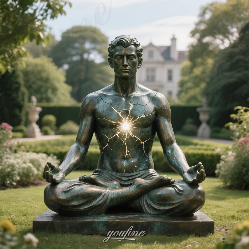 bronze of cracked light man sculpture