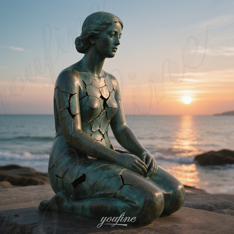 bronze of cracked light woman sculpture