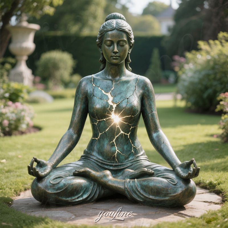 cracked light woman bronze sculpture