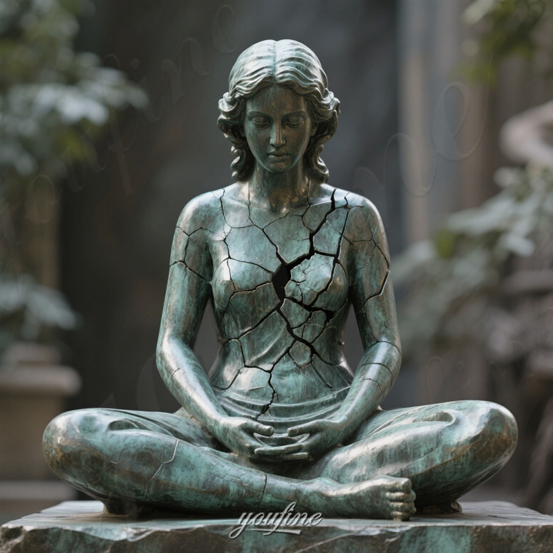 life size cracked light woman sculpture