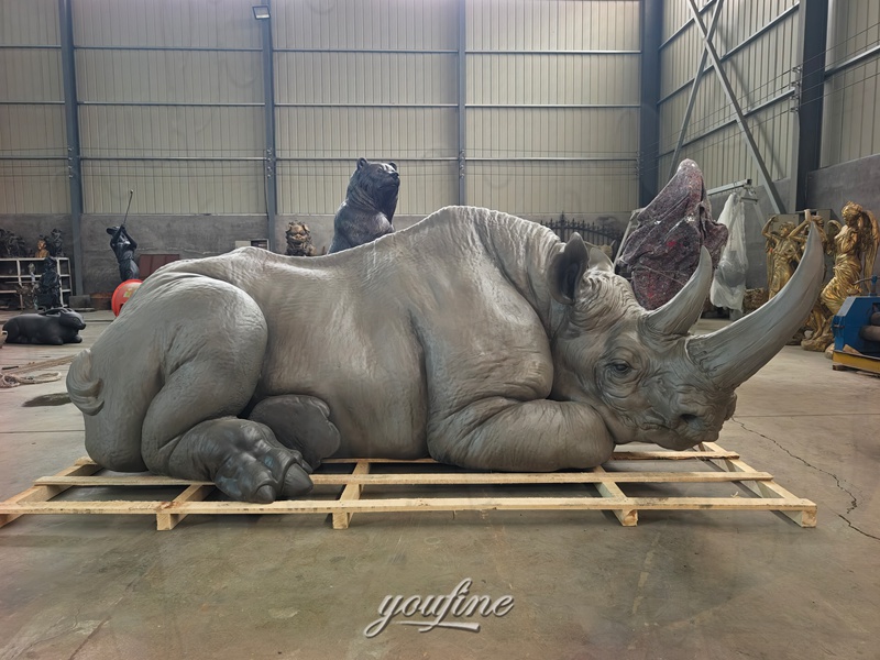 bronze rhino statue in factory