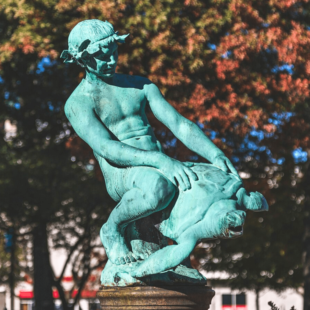 Bronze Turtle Boy Statue
