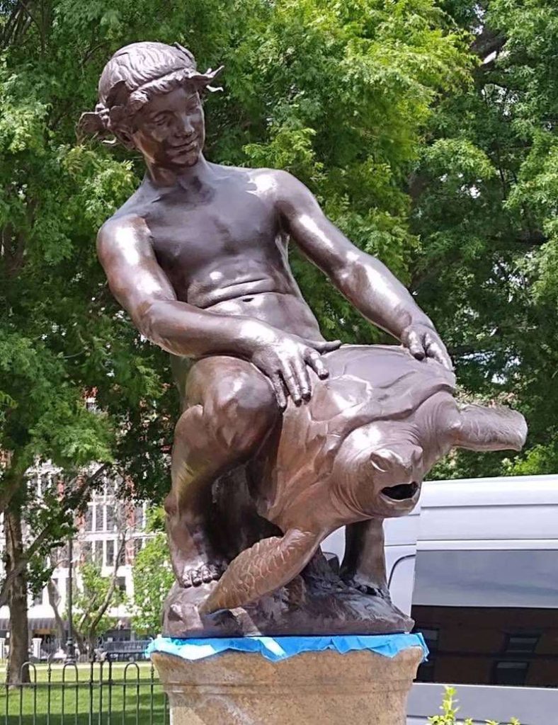 Bronze Turtle Boy Statue