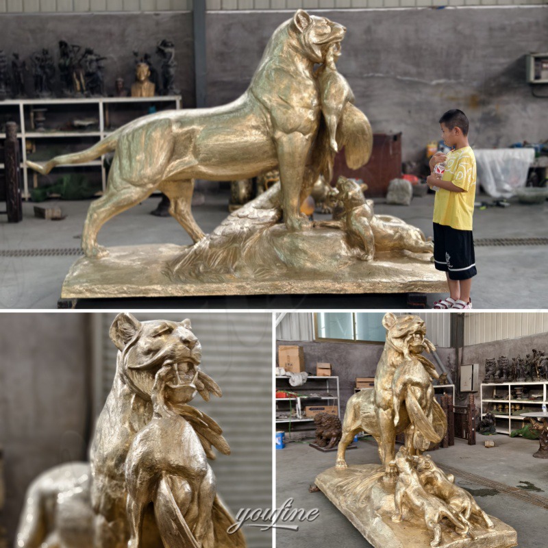 Bronze Lion and Lamb Statue after polishing