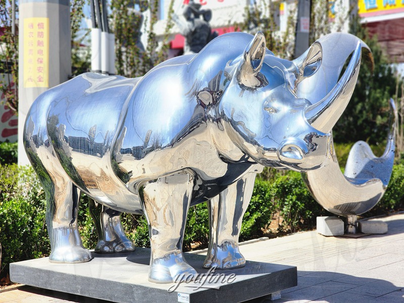 mirror metal rhino statue