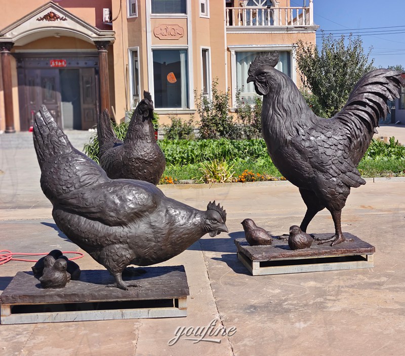 Bronze Chicken Family Sculpture
