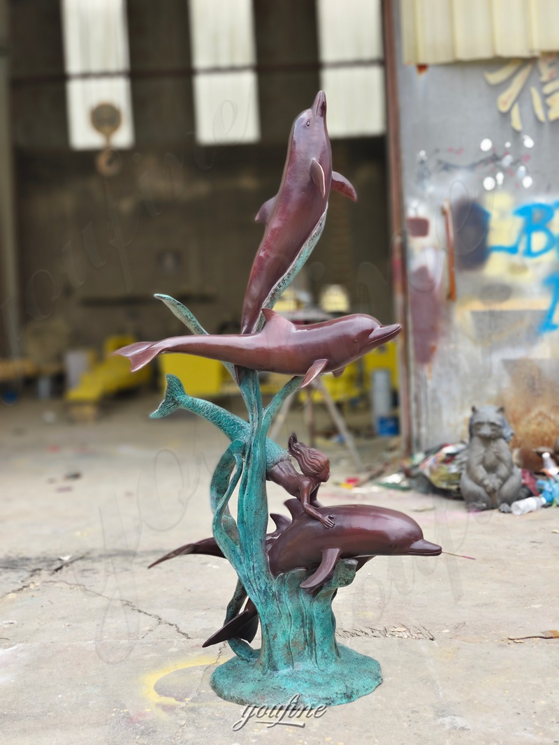 bronze dolphin garden statue