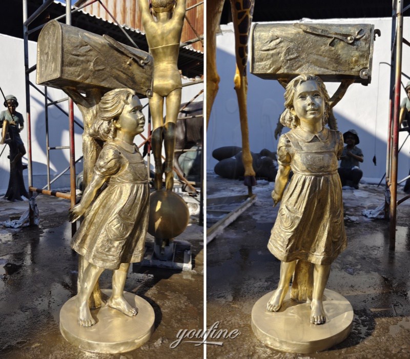 bronze girl mailbox before patina