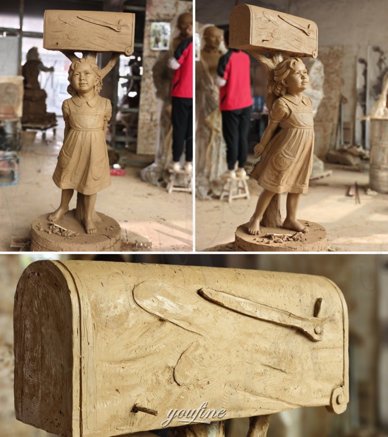 bronze girl mailbox clay model
