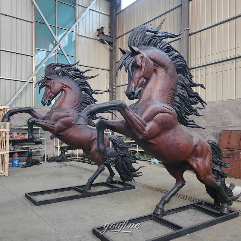 bronze jumping horse statue