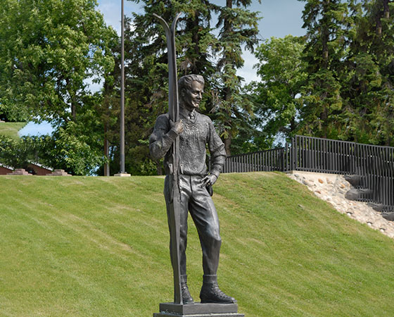 bronze skier sculpture