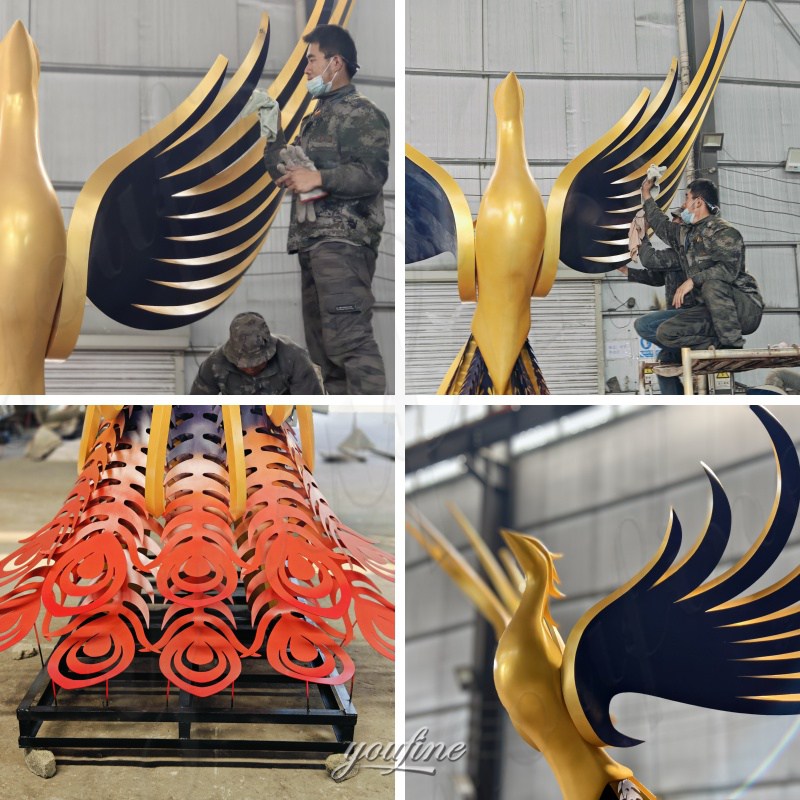 details of metal phoenix sculpture